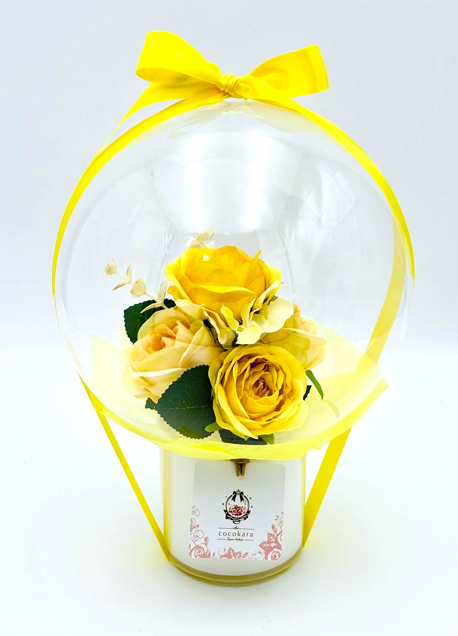 【オールラウンド】イエローローズアレンジ（イエローリボン）
