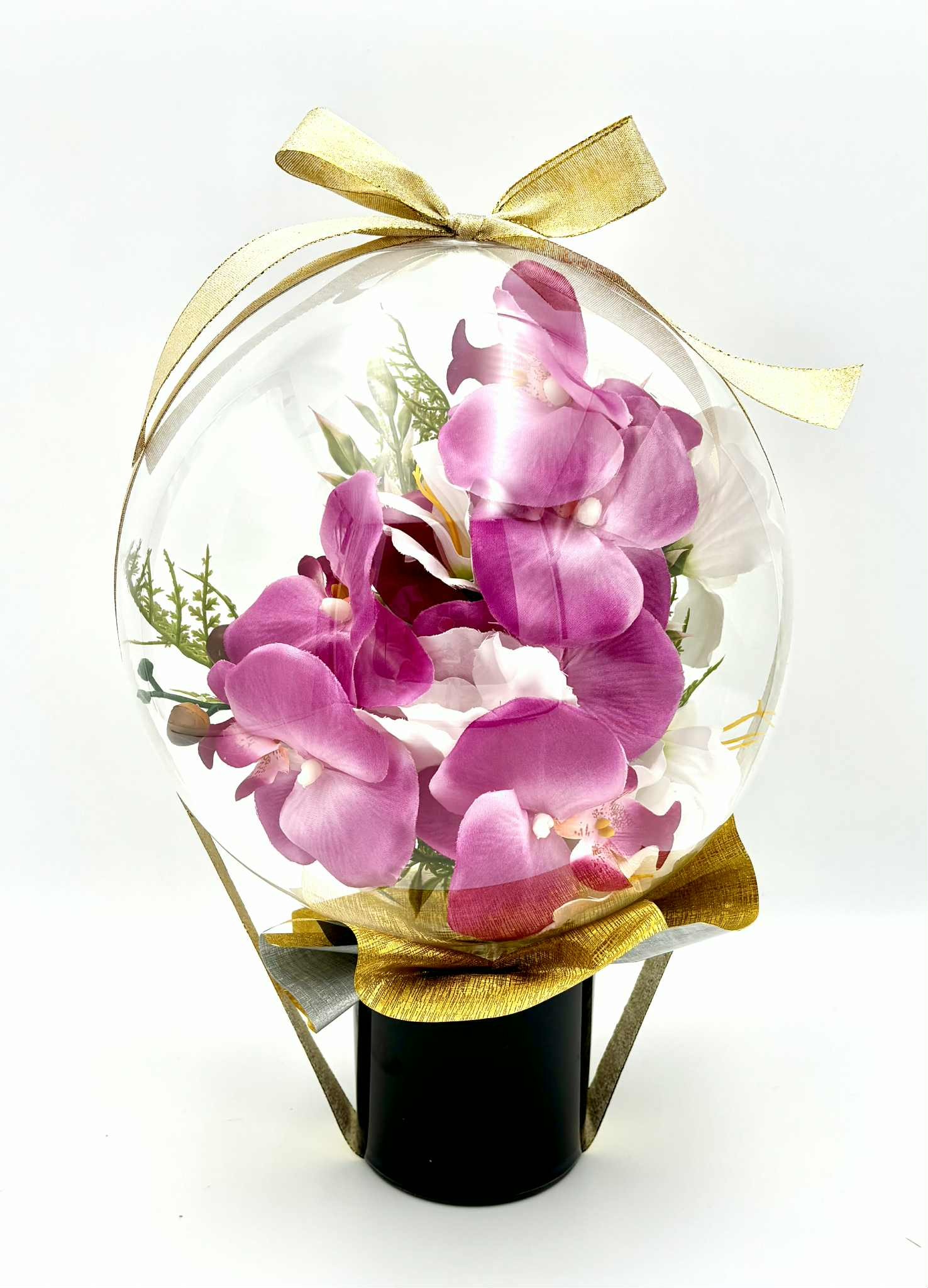 New【開店開業・周年向き】胡蝶蘭アレンジ（パープルピンク）ポットタイプ　ゴールドリボン